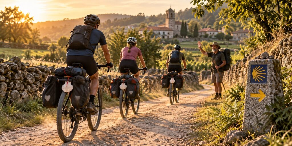Peregrinos de bicicleta no Caminho de Santiago